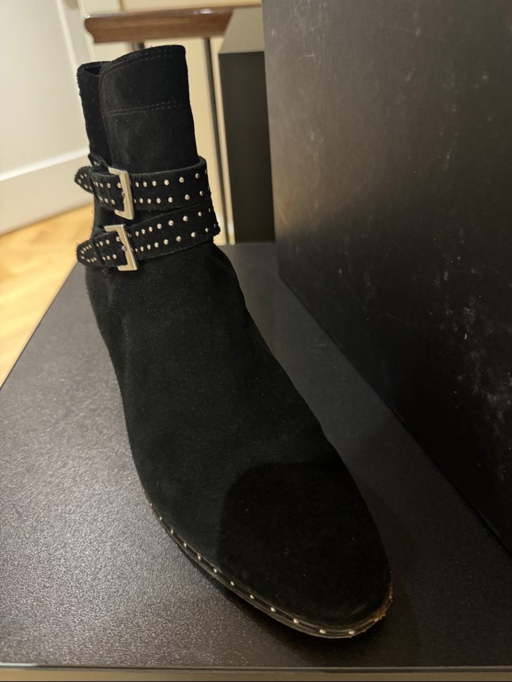 Kooples  Black Suede Studded Buckle Ankle Boots - Picture 4 of 5